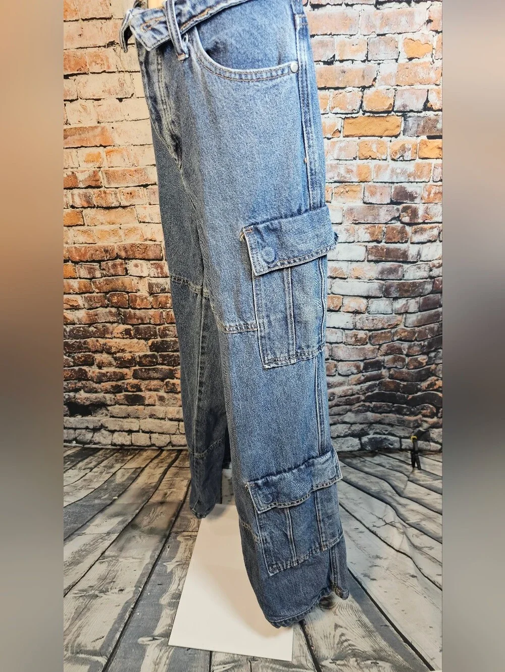 PTCL Wide Leg Cargo Jeans Size 28 Baggy Utility Denim Y2K Streetwear
